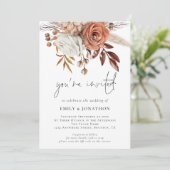 Terracotta Florals u wordt uitgenodigd QR Code Wed Kaart (Staand voorkant)