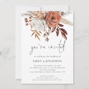Terracotta Florals u wordt uitgenodigd QR Code Wed Kaart