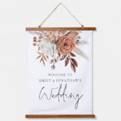 Terracotta Florals Welkom bij bruiloft Hangend Wandkleed (Voorkant)
