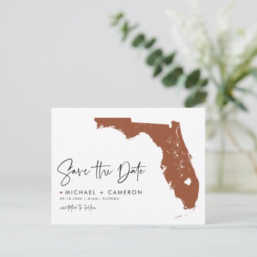 Terracotta Florida State Map QR Code Opslaan van d Aankondigingskaart (Staand voorkant)