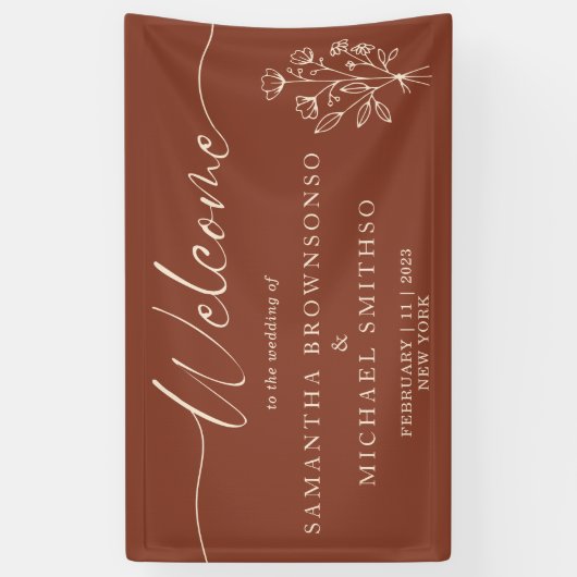 Terracotta Flower Bouquet Boho Botanicals Welkom Spandoek (Verticaal)