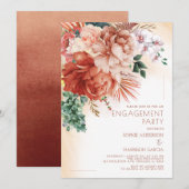 Terracotta Flower Pampas Grass Engagement Party Kaart (Voorkant / Achterkant)