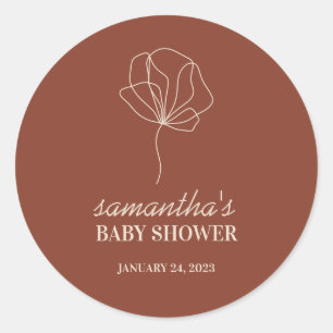 Terracotta Flower Simple Boho Baby shower Ronde Sticker