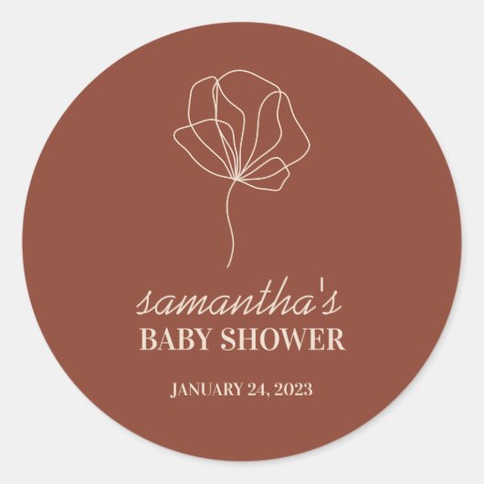 Terracotta Flower Simple Boho Baby shower Ronde Sticker (Voorkant)