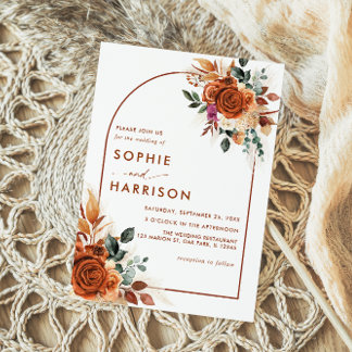 Terracotta Flowers and Pampas Grass Rust Wedding I Kaart