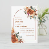 Terracotta Flowers and Pampas Grass Rust Wedding I Kaart (Staand voorkant)