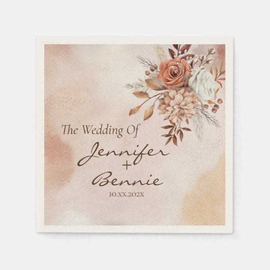 Terracotta Flowers Bohemian Rustic Floral Boho Servet (Voorkant)