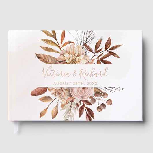 Terracotta Flowers Boho Autumn Foliage Wedding Gastenboek (Voorkant)