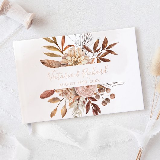 Terracotta Flowers Boho Autumn Foliage Wedding Gastenboek