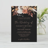 Terracotta Flowers Boho Fall Foliage Black Wedding Kaart (Staand voorkant)