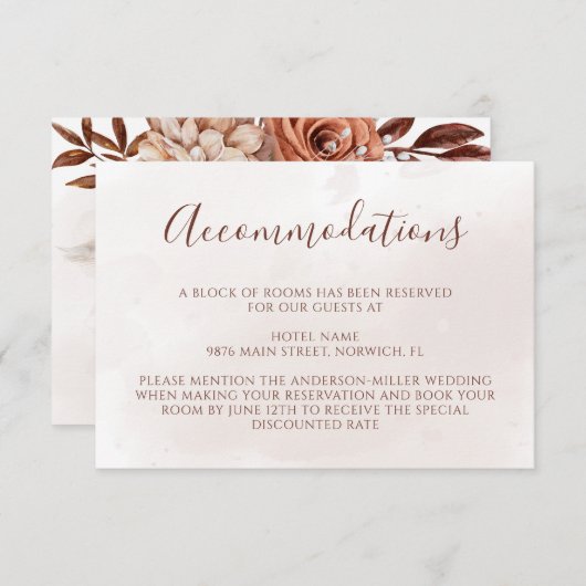 Terracotta Flowers Boho Fall Wedding Accommodatie Informatiekaartje (Voorkant / Achterkant)