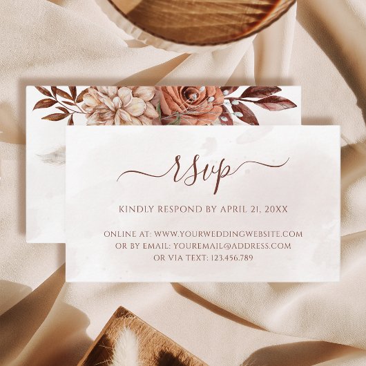Terracotta Flowers Boho Fall Wedding Online RSVP Informatiekaartje