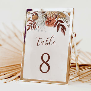 Terracotta Flowers Boho Fall Wedding Table Number Kaart