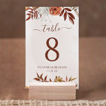 Terracotta Flowers Boho Fall Wedding Table Number Kaart<br><div class="desc">Moderne bruinachtige bruinachtige bruintafels met waterverf bloemen en valbladeren in oorrijke tinten zoals roestbruin,  verbrand sinaasappel en terracotta. Ideale keuze voor herfstbruiloften.</div>