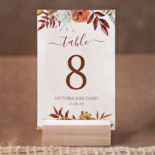 Terracotta Flowers Boho Fall Wedding Table Number Kaart