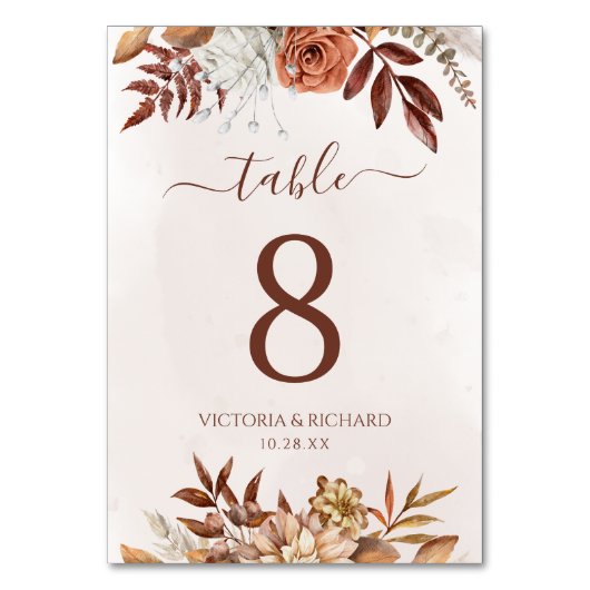 Terracotta Flowers Boho Fall Wedding Table Number Kaart (Achterkant)