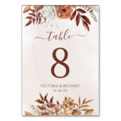 Terracotta Flowers Boho Fall Wedding Table Number Kaart (Voorkant)