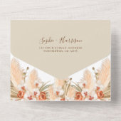 Terracotta Flowers Boho Pampas Grass Wedding All In One Uitnodiging (Achterkant)