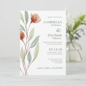 Terracotta Flowers Botanical Wedding Invitation Kaart (Staand voorkant)