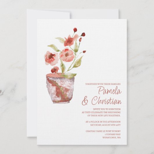 Terracotta Flowers, Clay Pot Wedding Invitations Kaart (Voorkant)