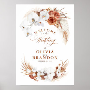 Terracotta Flowers Elegant Wedding Welcome Sign Poster