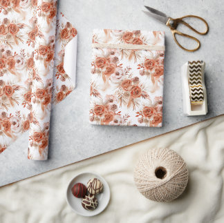 Terracotta Flowers en Boho Waterverf Klei Rozen Cadeaupapier