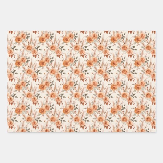 Terracotta Flowers en Boho Waterverf Klei Rozen Inpakpapier Vel (Voorkant 3)