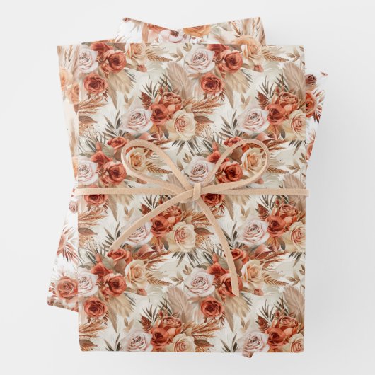 Terracotta Flowers en Boho Waterverf Klei Rozen Inpakpapier Vel (In situ)