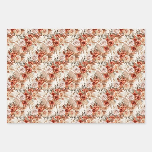 Terracotta Flowers en Boho Waterverf Klei Rozen Inpakpapier Vel (Voorkant)