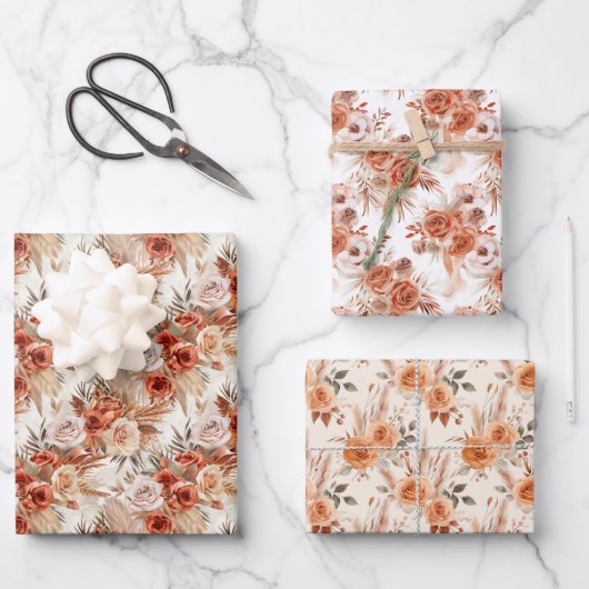 Terracotta Flowers en Boho Waterverf Klei Rozen Inpakpapier Vel (Voorkant)