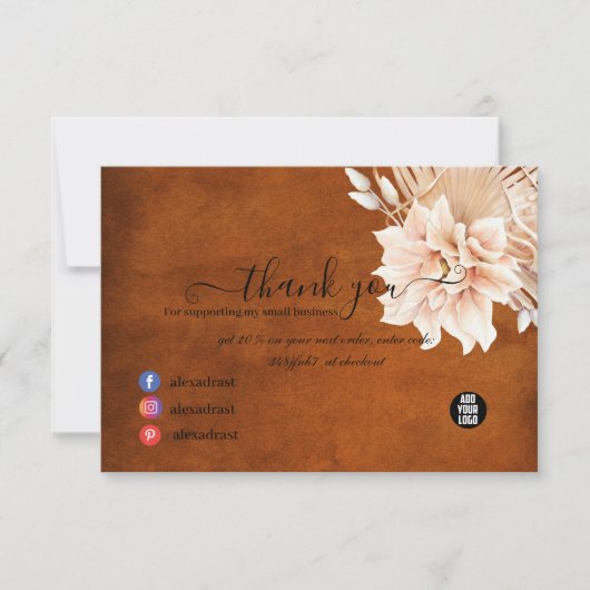 Terracotta Flowers en Pampas Grass Business Bedankkaart (Voorkant)
