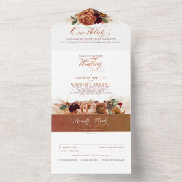 Terracotta Flowers en Pampas Grass Exotic Wedding All In One Uitnodiging
