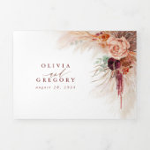 Terracotta Flowers en Pampas Grass Exotic Wedding Drieluik Uitnodiging (Cover)