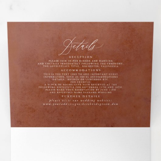 Terracotta Flowers en Pampas Grass Exotic Wedding Drieluik Uitnodiging (Binnenzijde eerst)