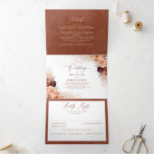 Terracotta Flowers en Pampas Grass Exotic Wedding Drieluik Uitnodiging (Binnen)