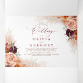 Terracotta Flowers en Pampas Grass Exotic Wedding Drieluik Uitnodiging (Binnenkant midden)