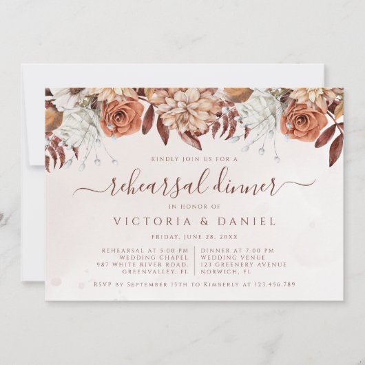 Terracotta Flowers Herfst Foliage Rehearsal Dinner Kaart (Voorkant)