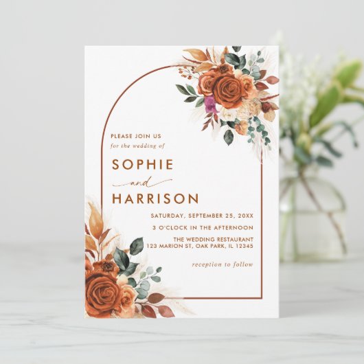 Terracotta Flowers pampas grass all in one Weddens Kaart (Staand voorkant)