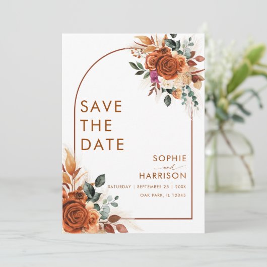 Terracotta Flowers Pampas grass Rust Save the Day Kaart (Staand voorkant)