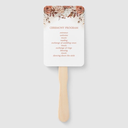Terracotta Flowers Pampas Wedding Programme Handwaaier (Achterkant)