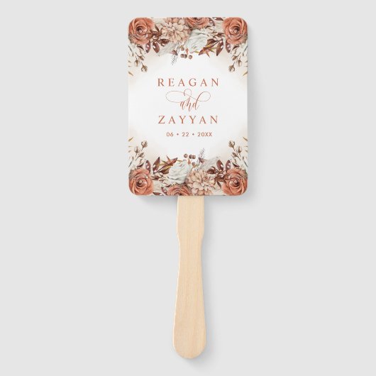 Terracotta Flowers Pampas Wedding Programme Handwaaier (Voorkant)