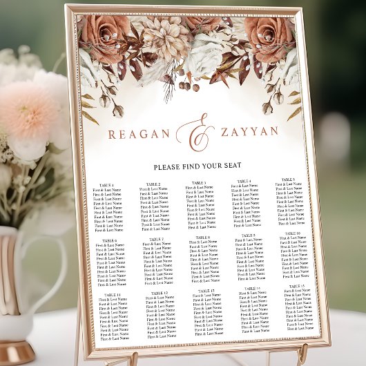 Terracotta Flowers Pampas Wedding Seding Chart Poster