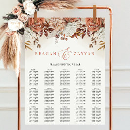 Terracotta Flowers Pampas Wedding Seding Chart Poster