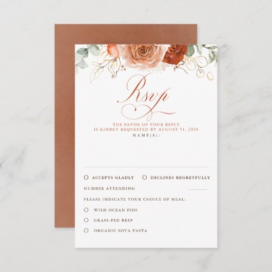 Terracotta Flowers Wedding RSVP (Voorkant / Achterkant)