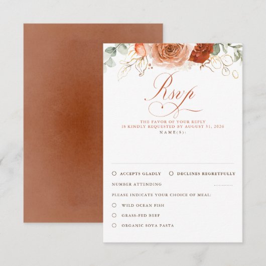 Terracotta Flowers Wedding RSVP Kaartje (Voorkant / Achterkant)