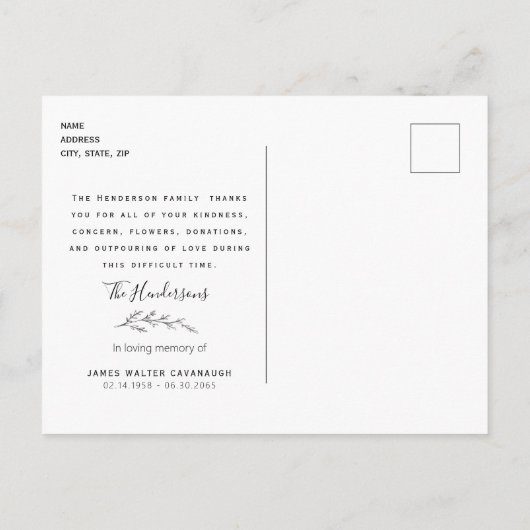 Terracotta Foliage Begrafenis Bedankt Naam & Datum Briefkaart (Achterkant)