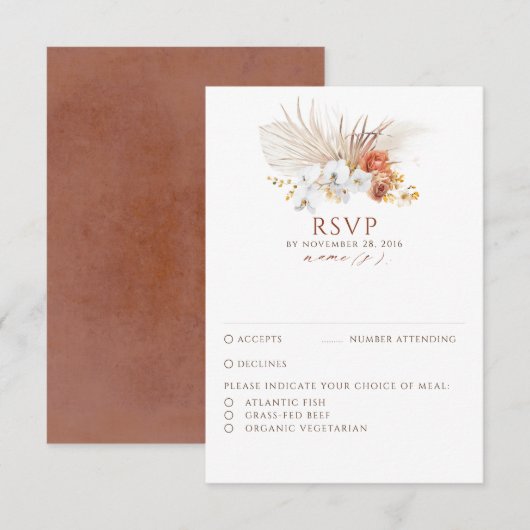 Terracotta Foliage Boho Wedding RSVP Kaartje (Voorkant / Achterkant)