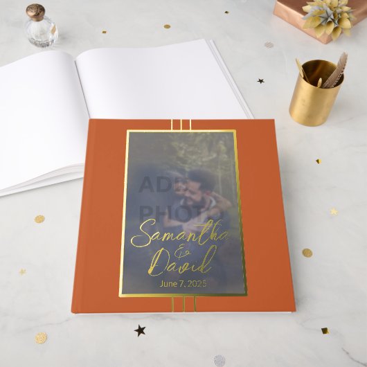 Terracotta foto bruiloft Folie gastenboek (Voorkant open)