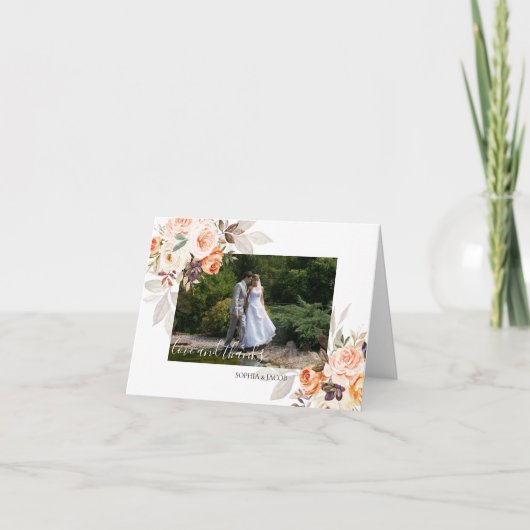 Terracotta Foto Floral Boho Fall Wedding Bedankkaart (Voorkant)
