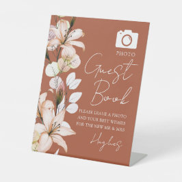 Terracotta Foto Gastenboek Bloemenbruiloft Reclamebord Met Voetstuk